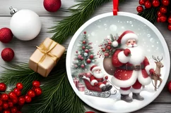 Santa Winter Watercolor Round Sticker Sublimation PNG Product Image 1
