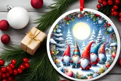 Winter Gnomes Round Ornament Sublimation PNG Product Image 1