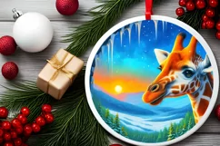 Snow Wall Giraffe Round Ornament Sublimation PNG Product Image 1