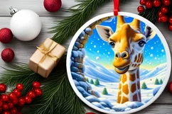 Snow Wall Giraffe Round Ornament Sublimation PNG Product Image 1