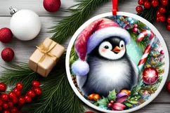 Colorful Penguin Christmas Ornament Sublimation PNG Product Image 2