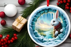 Icy Wall Rabbit Round Ornament Sublimation PNG Product Image 1