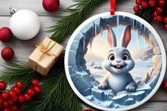 Icy Wall Rabbit Round Ornament Sublimation PNG Product Image 2