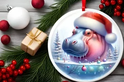 3D Hippo Portrait Winter Scene Sublimation PNG Product Image 2
