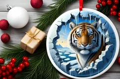 Icy Wall Tiger Round Ornament Sublimation PNG Product Image 1