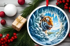 Icy Wall Tiger Round Ornament Sublimation PNG Product Image 2