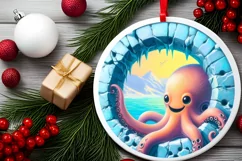 Icy Wall Octopus Round Ornament Sublimation PNG Product Image 2