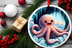 Icy Wall Octopus Round Ornament Sublimation PNG Product Image 2