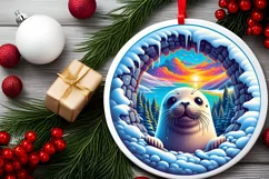Snow Wall Seal Round Ornament Sublimation PNG Product Image 2