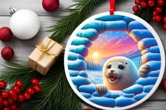 Snow Wall Seal Round Ornament Sublimation PNG Product Image 2