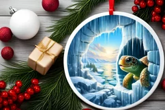 Icy Turtle Round Ornament Sublimation PNG Product Image 2