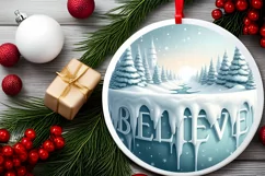 Believe Winter Scene Round Ornament Sublimation PNG Product Image 2
