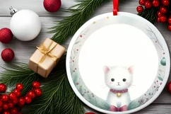 Cat Winter Scene Round Ornament Sublimation PNG Product Image 2
