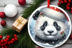 Santa with Panda Portrait Round Ornament Sublimation PNG Product Image 1