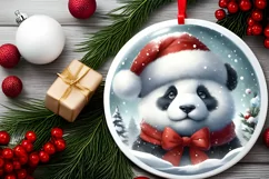 Santa with Panda Portrait Round Ornament Sublimation PNG Product Image 2
