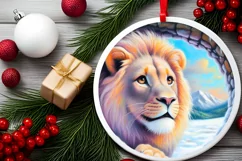 Snow Wall Lion Round Ornament Sublimation PNG Product Image 1