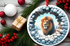 Snow Wall Lion Round Ornament Sublimation PNG Product Image 1