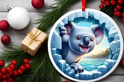 Icy Koala Round Ornament Sublimation PNG Product Image 1