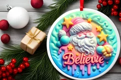 Santa Believe Round Ornament Sublimation PNG Product Image 2