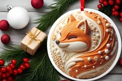 Round Fox Christmas Ornament Sublimation PNG Product Image 2