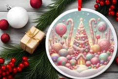 Detailed Pastel Candy Winter Round Ornament Sublimation PNG Product Image 2