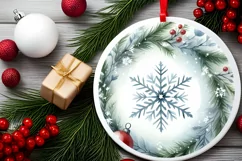 Watercolor Snowflake Round Christmas Decoration PNG Product Image 2
