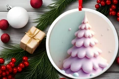 Christmas Tree Round Ornament Sublimation PNG Product Image 2