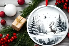 Reindeer Winter Scene Round Ornament Sublimation PNG Product Image 2