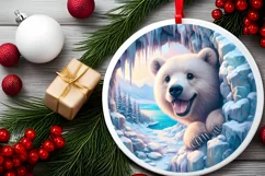 Pastel Bear Icy Round Ornament Sublimation PNG Product Image 2