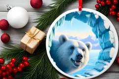 Icy Wall Bear Round Ornament Sublimation PNG Product Image 1