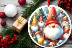 Christmas Gnome Round Sticker Sublimation PNG Product Image 1
