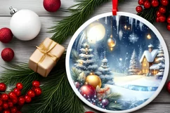 Winter Scene Round Ornament Sublimation PNG Product Image 2