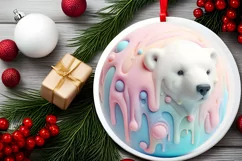 Pastel Polar Bear Melting Round Ornament Sublimation PNG Product Image 2