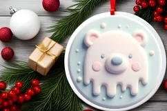 Pastel Polar Bear Melting Round Ornament Sublimation PNG Product Image 2
