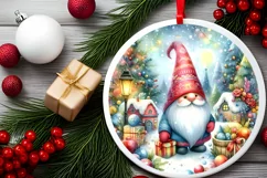Colorful Gnome Round Ornament Sublimation PNG Product Image 2