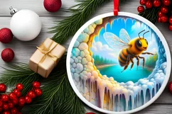 Melting Ice Bee Round Ornament Sublimation PNG Product Image 2