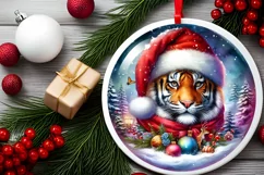 Tiger Portrait with Santa Hat Round Sticker Sublimation PNG Product Image 1