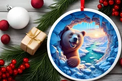 Bear Icy Round Ornament Sublimation PNG Product Image 2