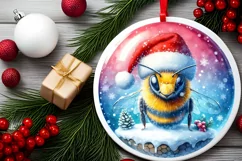 Bee Melting Winter Round Ornament Sublimation PNG Product Image 1
