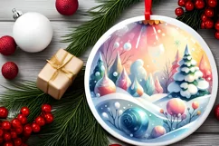 Gnome Winter Scene Round Ornament Sublimation PNG Product Image 2