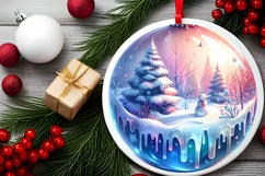 Gnome Winter Scene Round Ornament Sublimation PNG Product Image 2