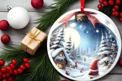 Gnome Winter Scene Round Ornament Sublimation PNG Product Image 2