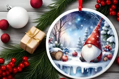Gnome Winter Scene Round Ornament Sublimation PNG Product Image 2