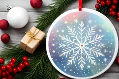 Pastel Snowflake Round Ornament Sublimation PNG Product Image 2