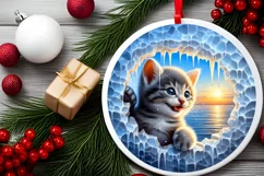 Melting Ice Kitten Round Ornament Sublimation PNG Product Image 2