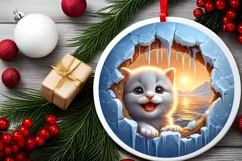 Icy Kitten Round Ornament Sublimation PNG Product Image 2