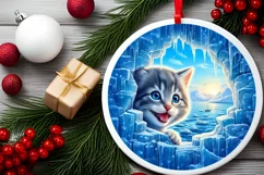 Melting Ice Kitten Round Ornament Sublimation PNG Product Image 2