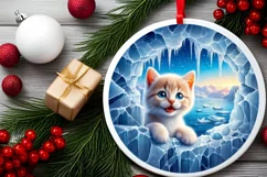 Icy Kitten Round Ornament Sublimation PNG Product Image 2