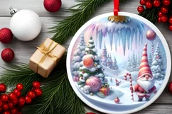 Gnome Winter Scene Round Ornament Sublimation PNG Product Image 2