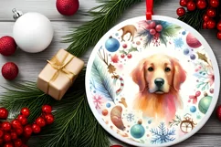Colorful Gnomes and Dog Round Ornament Sublimation PNG Product Image 2